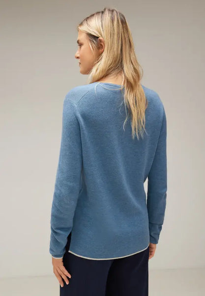 Pullover mit V-Ausschnitt - satin blue melange
