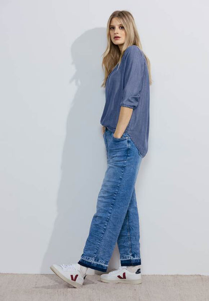 Jeans Look Bluse - mid blue wash