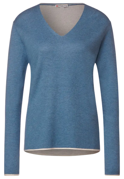 Pullover mit V-Ausschnitt - satin blue melange