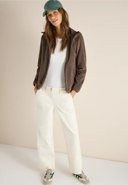 Fleecejacke mit Hoodie - urban taupe