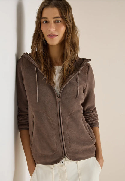 Fleecejacke mit Hoodie - urban taupe